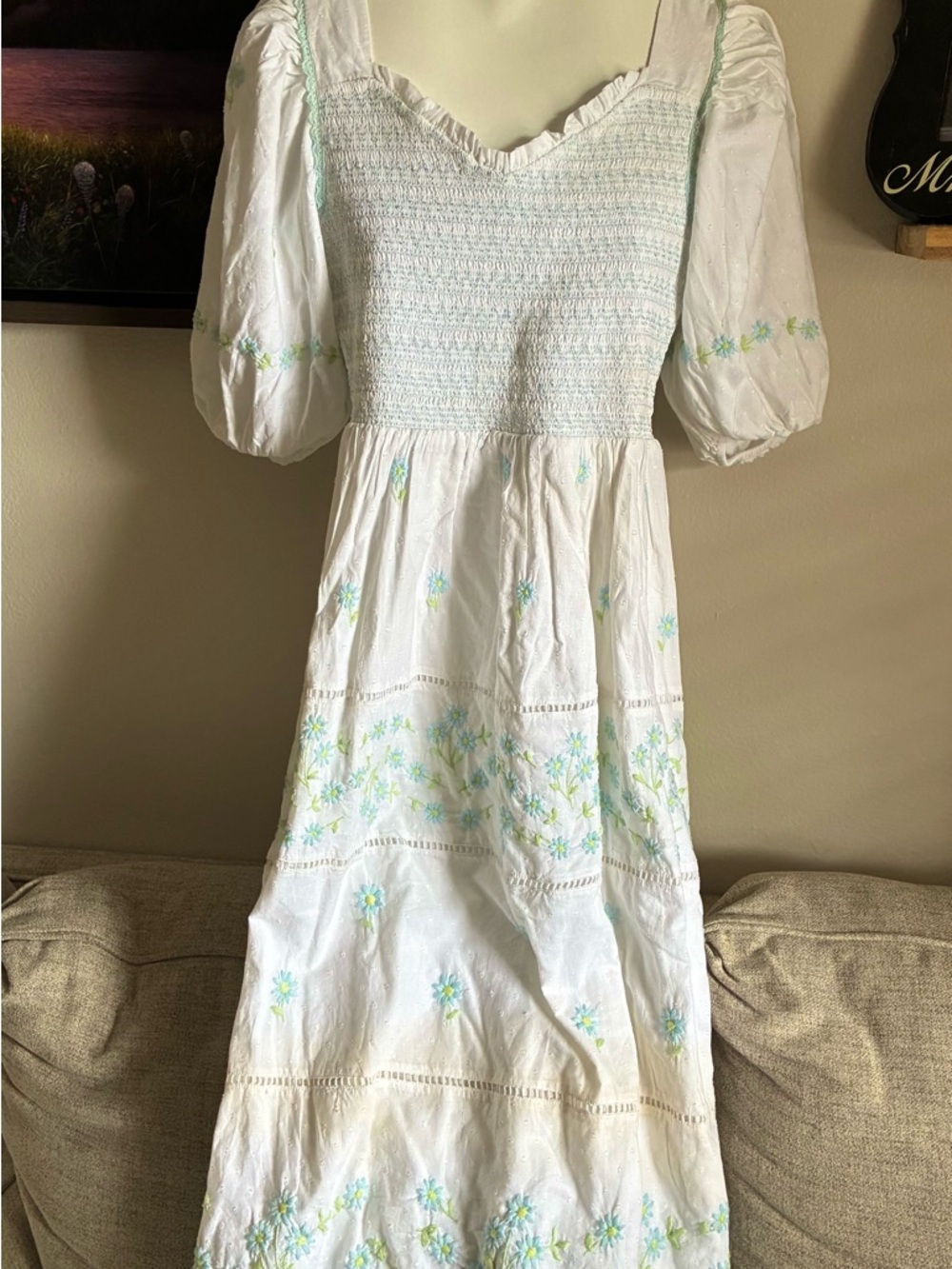 Ivy City Co Smocked Maxi Dress with Pastel Floral Embroidery